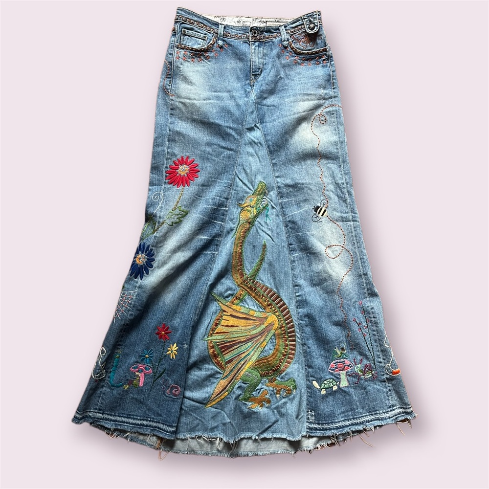 polo jeans vintage embroidered denim maxi skirt
